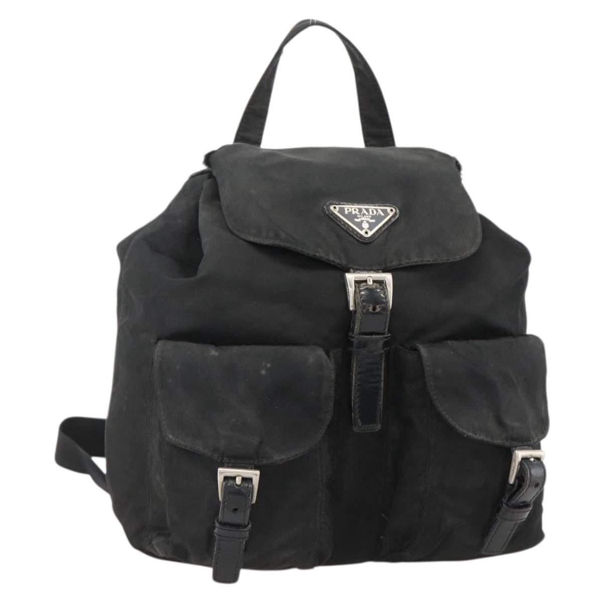PRADA Backpack Nylon Black Silver Auth YKZ1087
