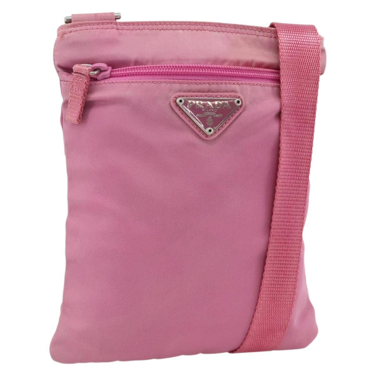 PRADA Shoulder Bag Nylon Pink Silver Auth YKZ1090