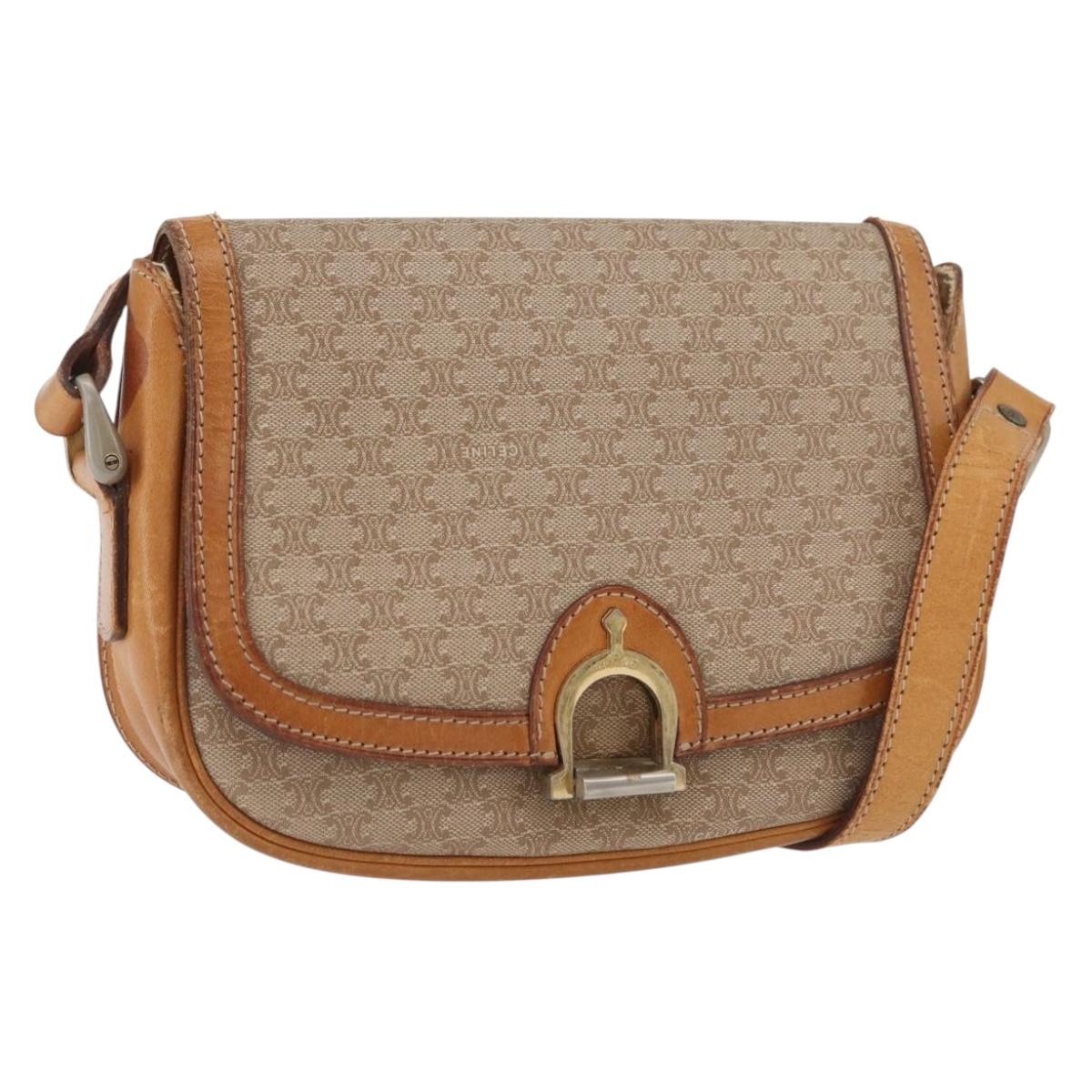CELINE Macadam Canvas Shoulder Bag PVC Beige Gold Auth YKZ1092