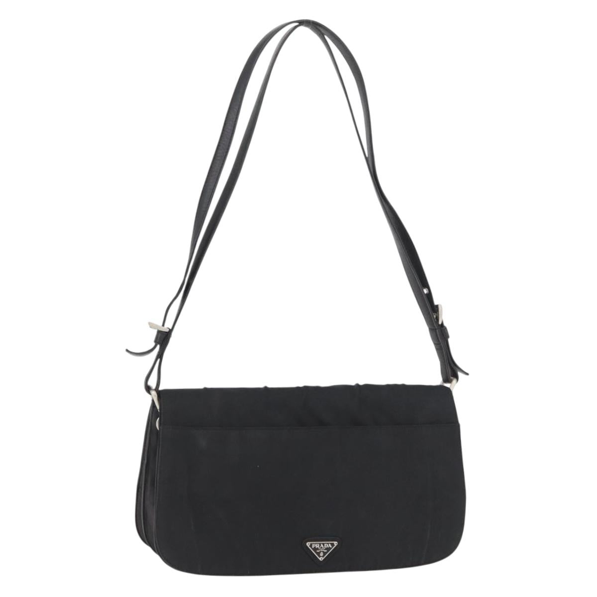 PRADA Shoulder Bag Nylon Black Silver Auth YKZ1095A