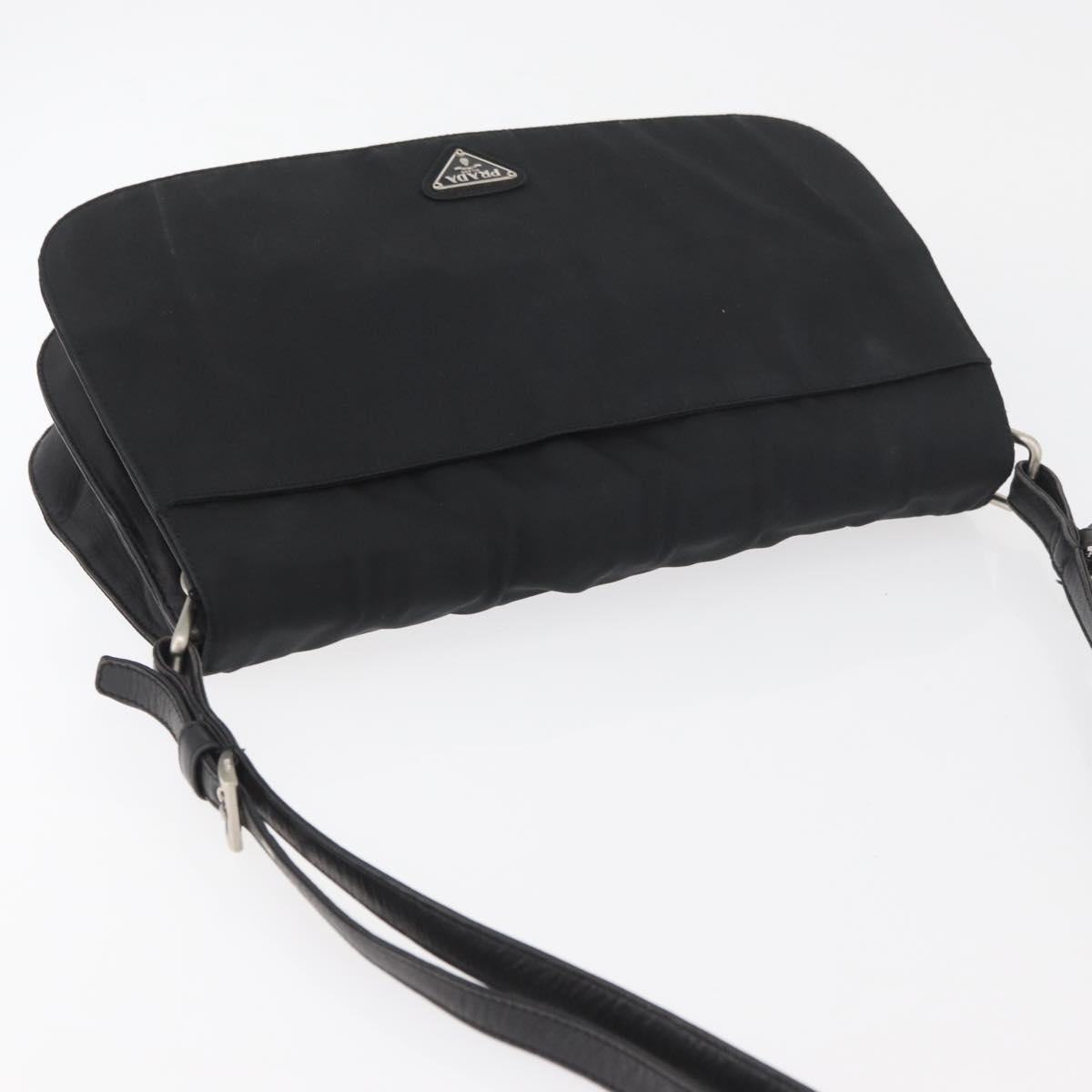 PRADA Shoulder Bag Nylon Black Silver Auth YKZ1095A