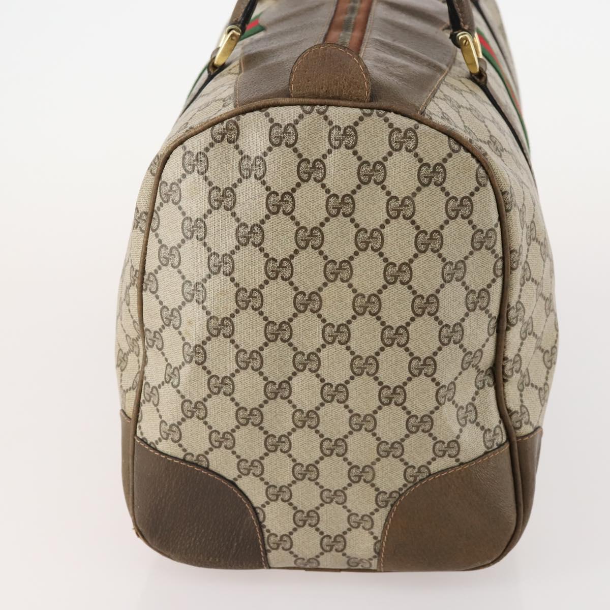 GUCCI GG Supreme Web Sherry Line Boston Bag PVC Beige Gold Red Auth YKZ109A