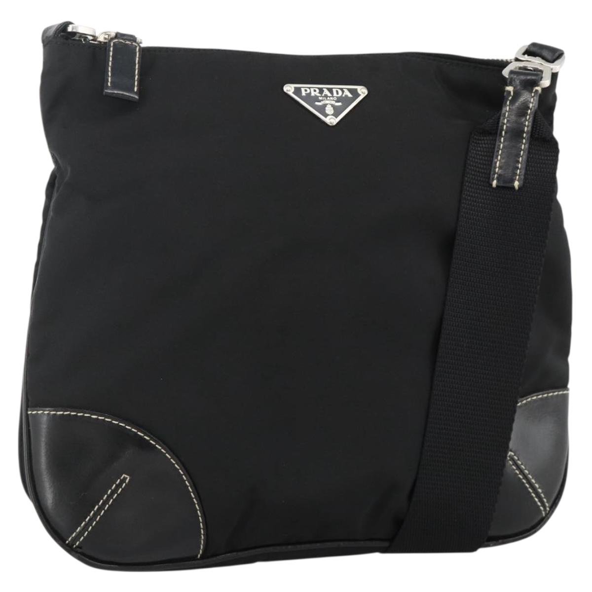 PRADA Shoulder Bag Nylon Black Silver Auth YKZ1103