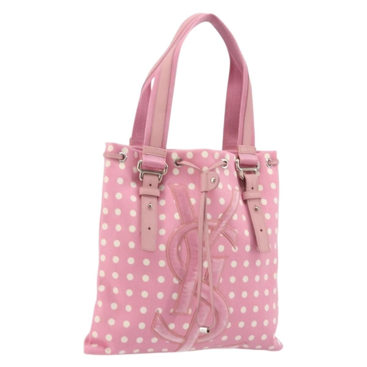 SAINT LAURENT Kahala Tote Bag Canvas Pink Silver 123435 Auth YKZ1106V