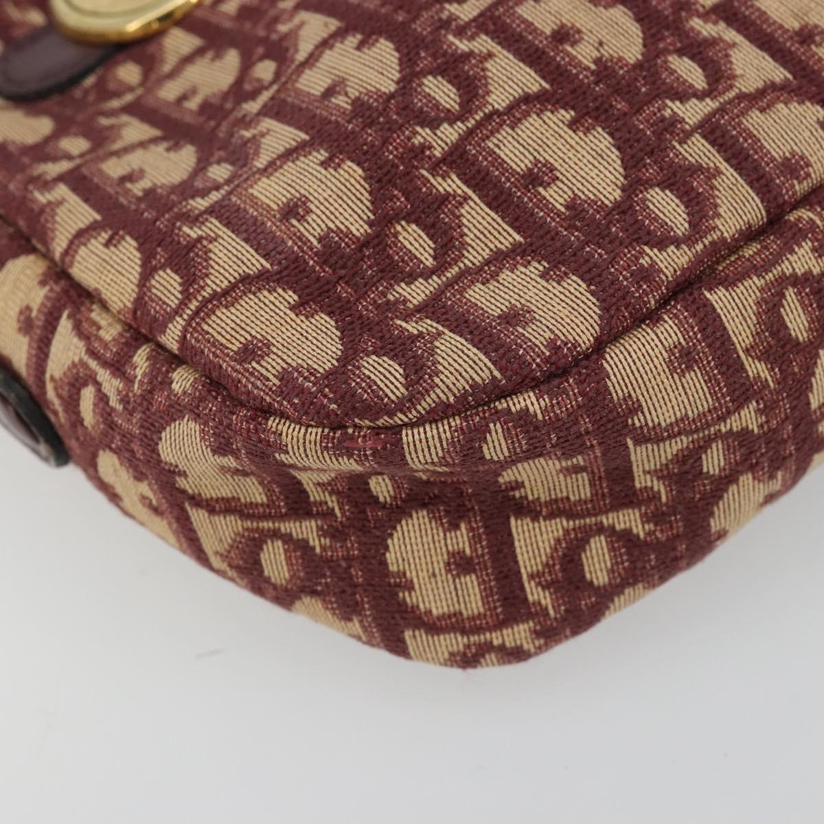 Christian Dior Trotter Canvas Shoulder Bag Red Gold Auth YKZ1108