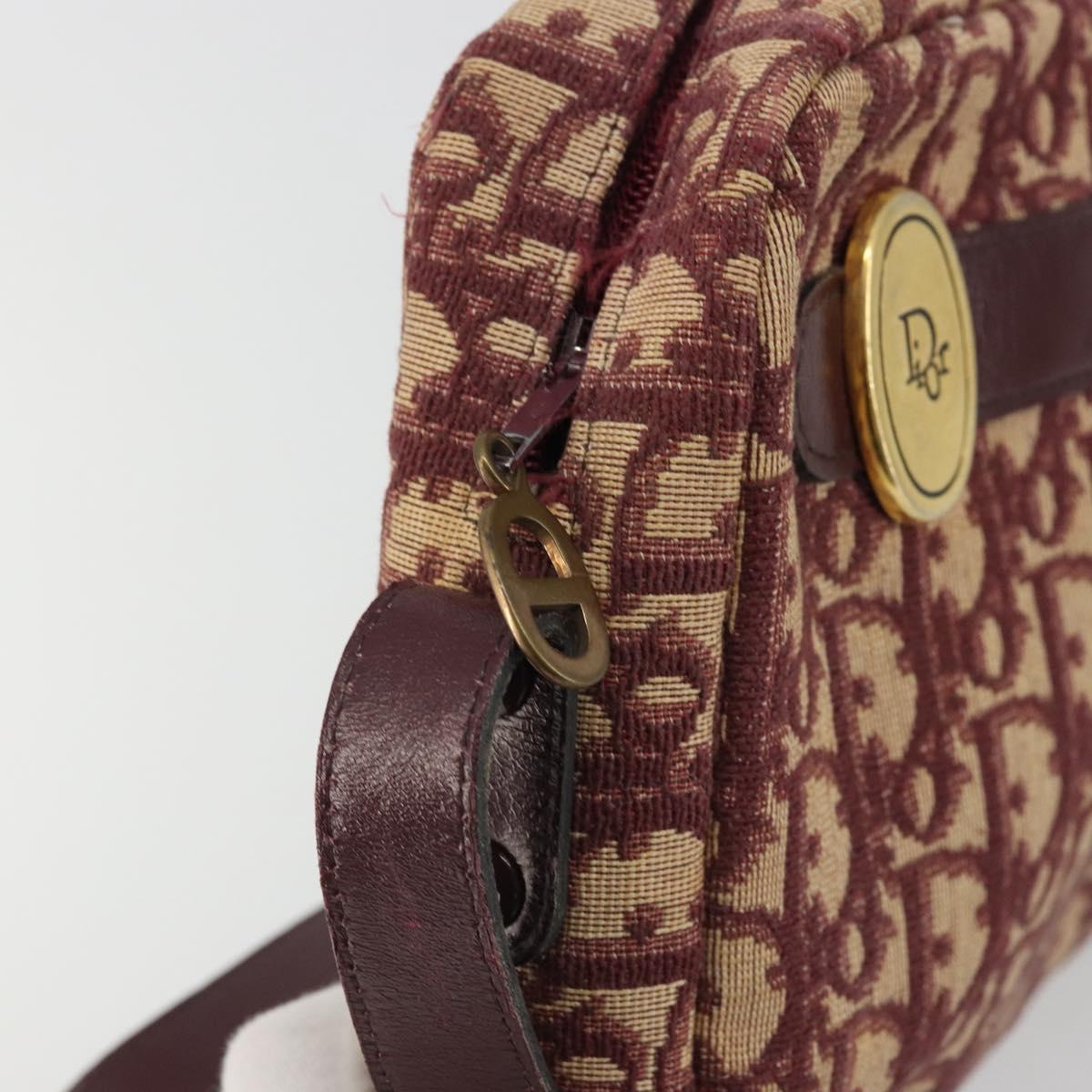 Christian Dior Trotter Canvas Shoulder Bag Red Gold Auth YKZ1108