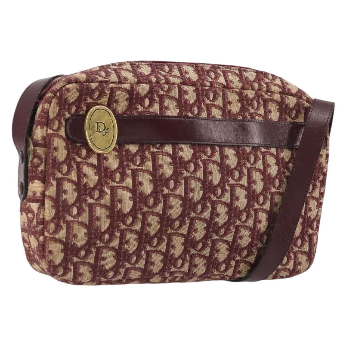 Christian Dior Trotter Canvas Shoulder Bag Red Gold Auth YKZ1108