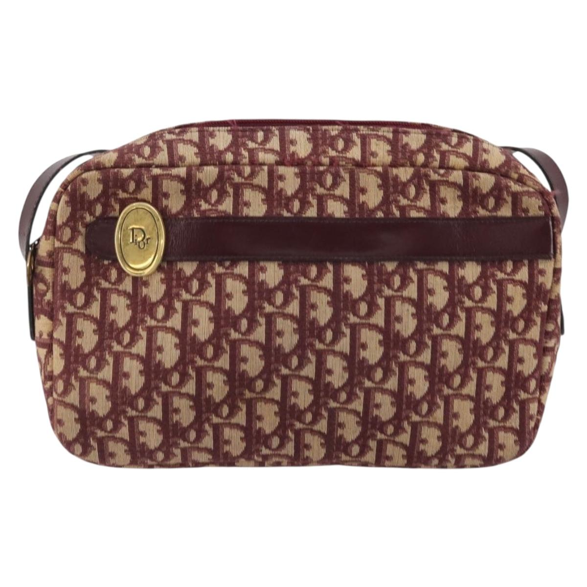 Christian Dior Trotter Canvas Shoulder Bag Red Gold Auth YKZ1108