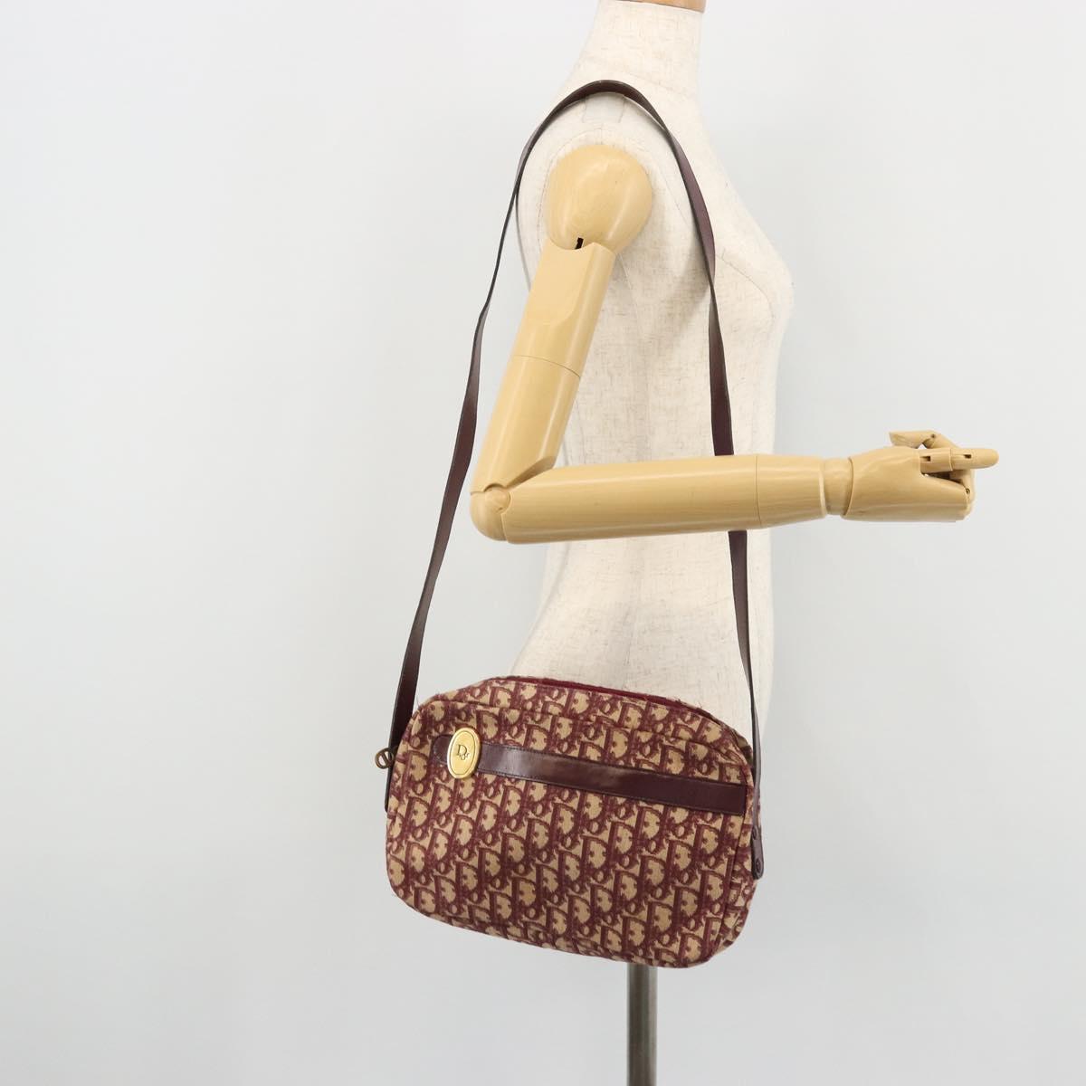 Christian Dior Trotter Canvas Shoulder Bag Red Gold Auth YKZ1108