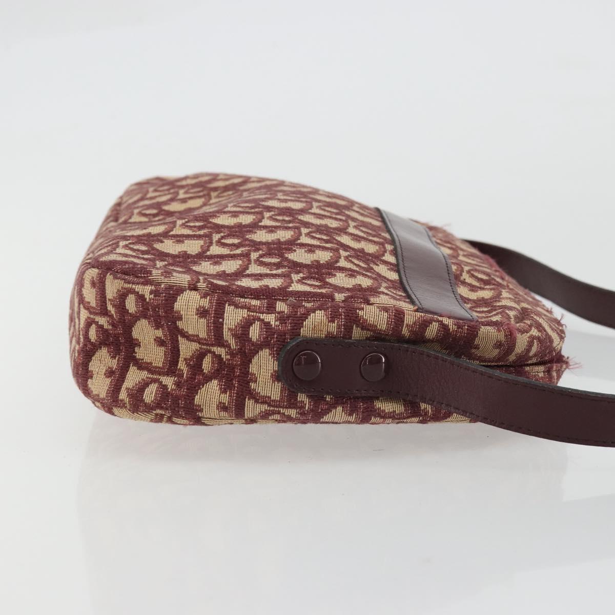 Christian Dior Trotter Canvas Shoulder Bag Red Gold Auth YKZ1108