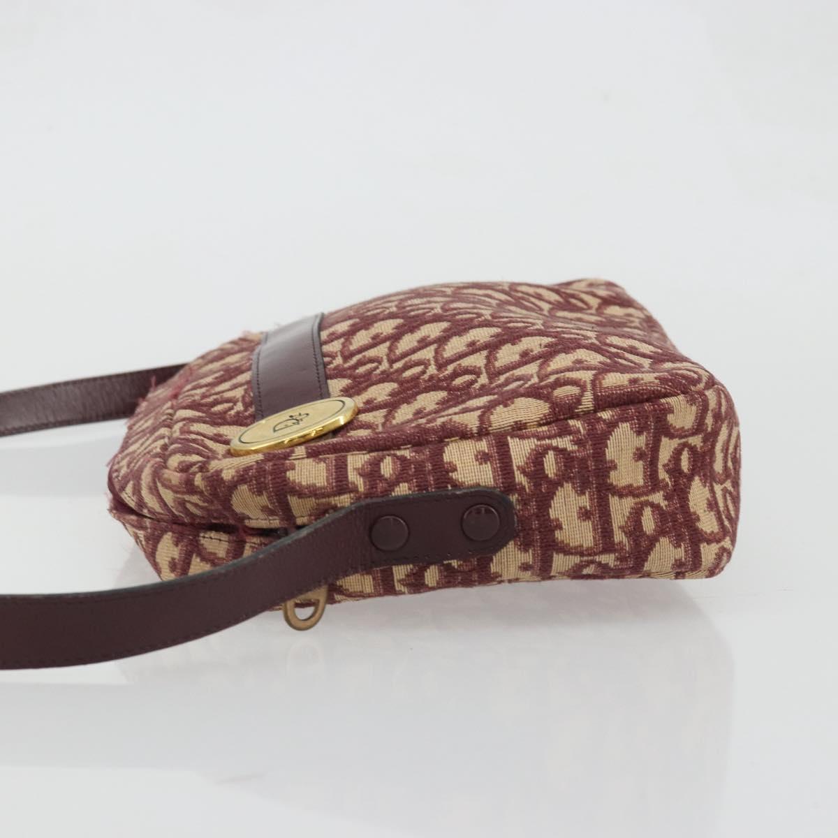 Christian Dior Trotter Canvas Shoulder Bag Red Gold Auth YKZ1108