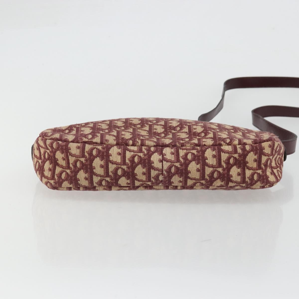 Christian Dior Trotter Canvas Shoulder Bag Red Gold Auth YKZ1108
