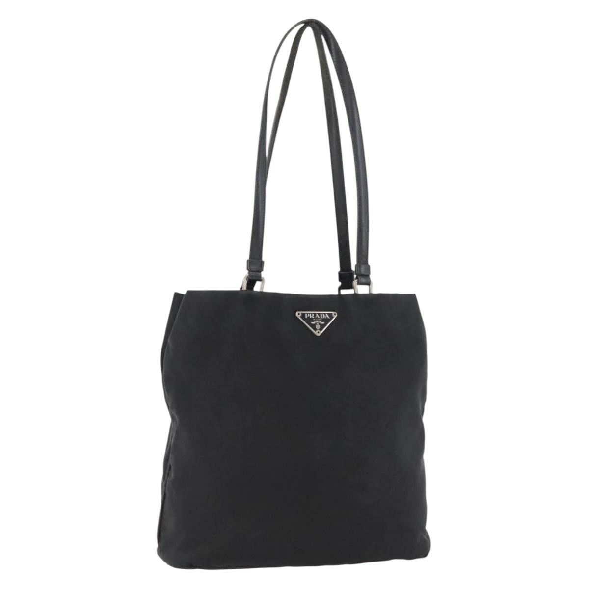 PRADA Tote Bag Nylon Black Silver Auth YKZ1116