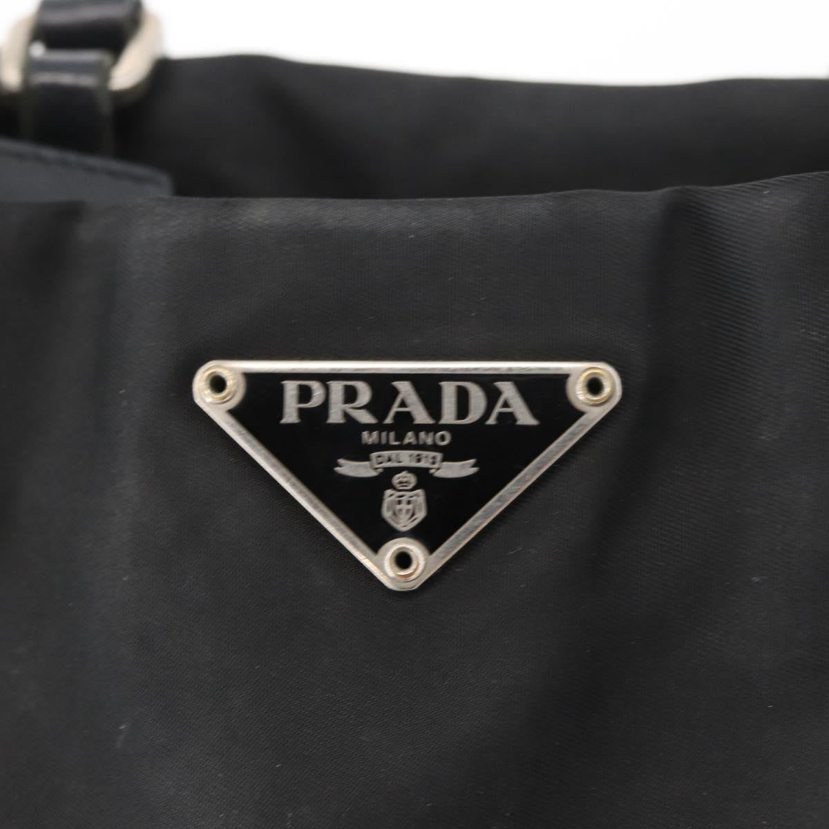 PRADA Tote Bag Nylon Black Silver Auth YKZ1116