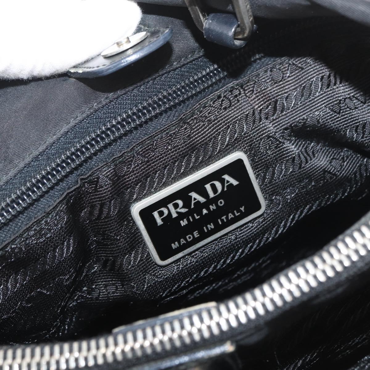 PRADA Tote Bag Nylon Black Silver Auth YKZ1116