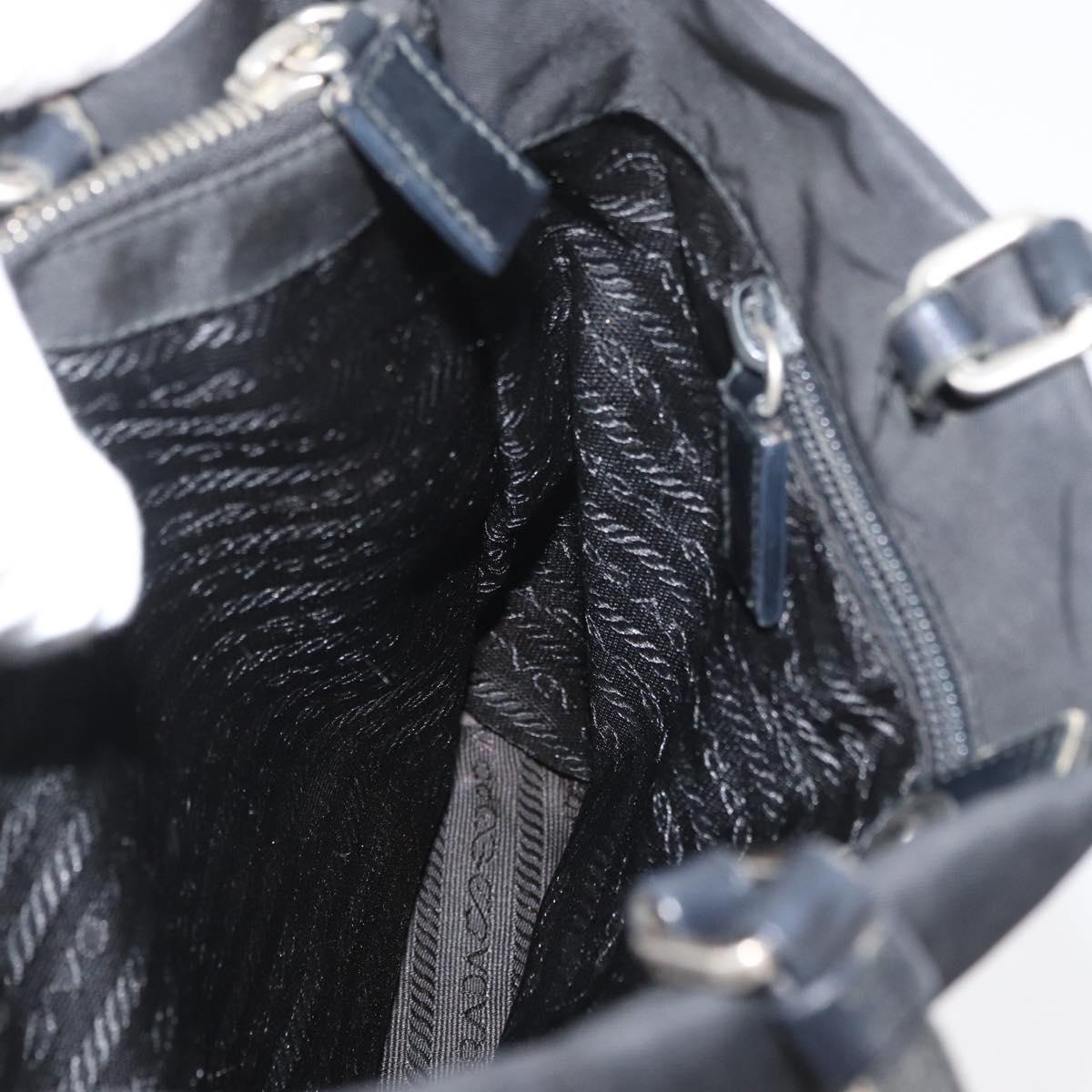 PRADA Tote Bag Nylon Black Silver Auth YKZ1116