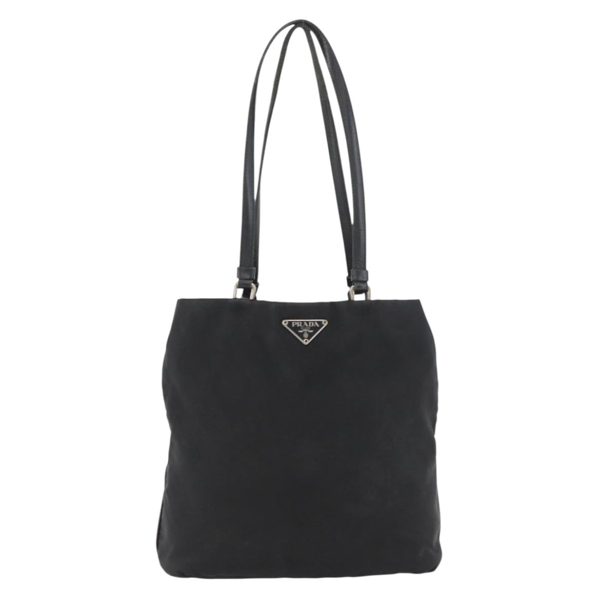 PRADA Tote Bag Nylon Black Silver Auth YKZ1116