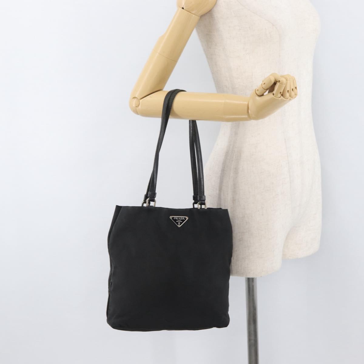 PRADA Tote Bag Nylon Black Silver Auth YKZ1116