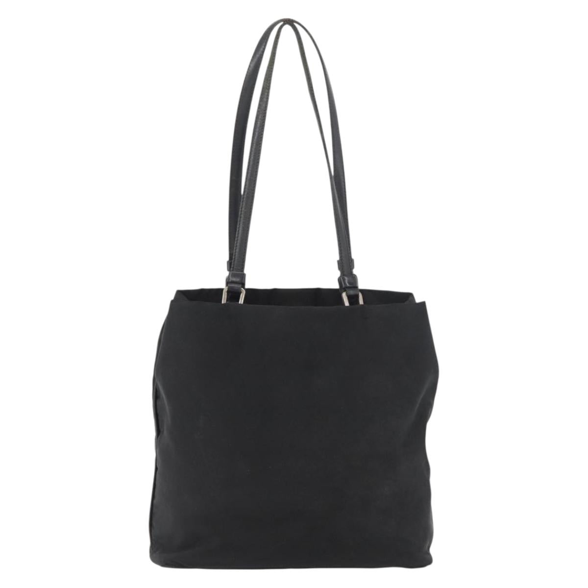 PRADA Tote Bag Nylon Black Silver Auth YKZ1116