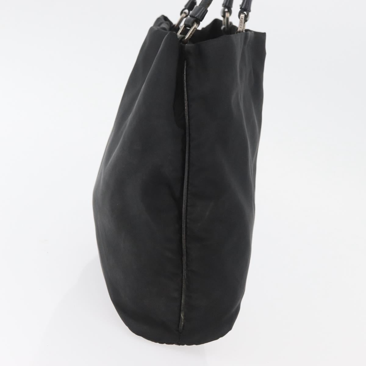 PRADA Tote Bag Nylon Black Silver Auth YKZ1116