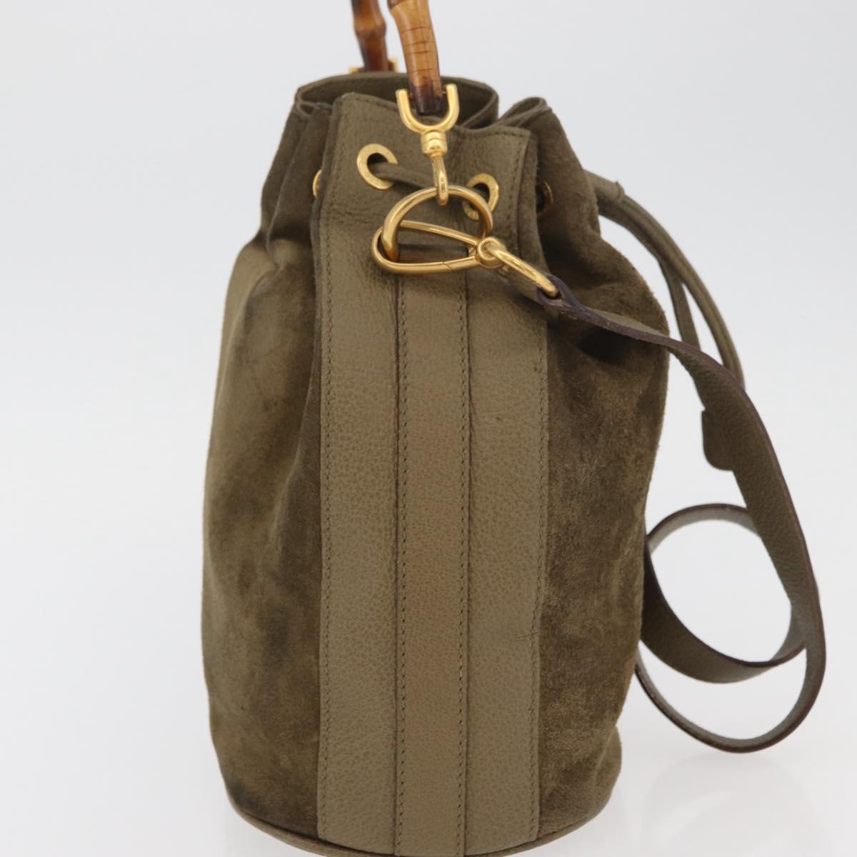 GUCCI Bamboo Purse Bag Suede 2way Khaki Gold 001 2865 1657 Auth YKZ1119A