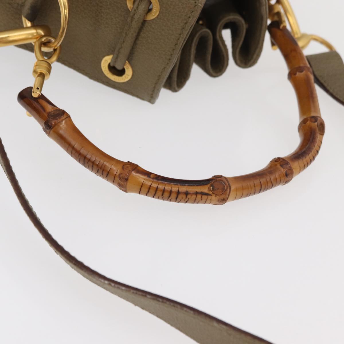 GUCCI Bamboo Purse Bag Suede 2way Khaki Gold 001 2865 1657 Auth YKZ1119A