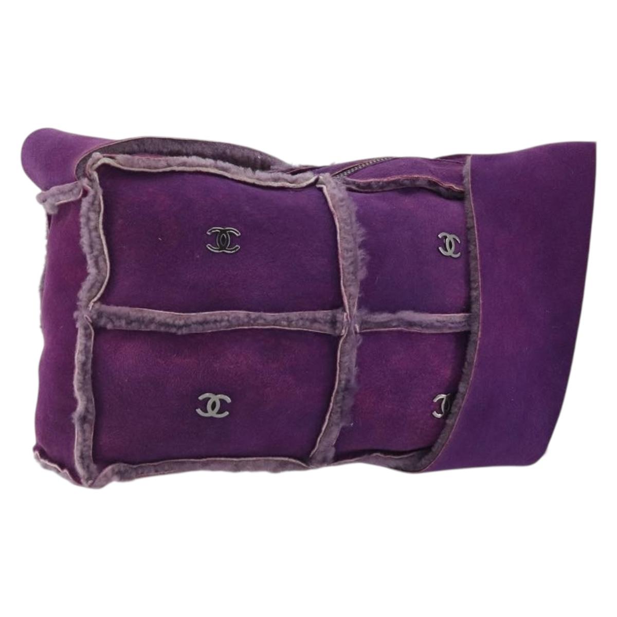 CHANEL Shoulder Bag Mouton Purple Silver CC Auth YKZ1122V