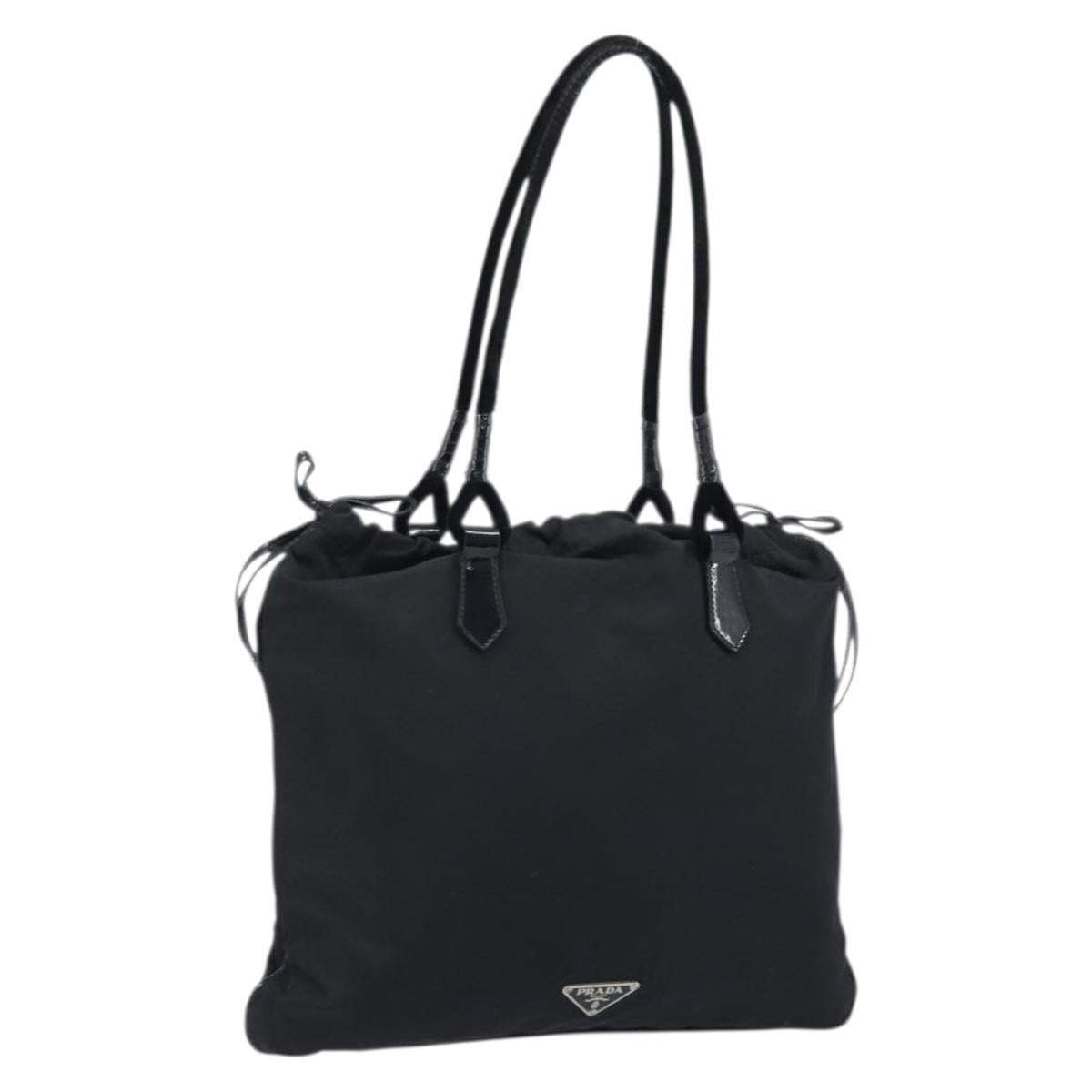 PRADA Hand Bag Nylon Black Silver Auth YKZ113