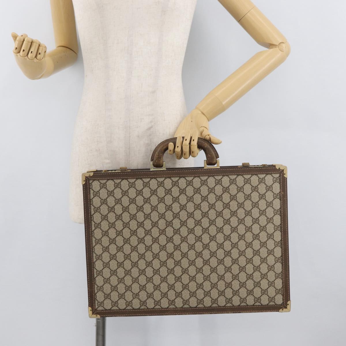 GUCCI GG Supreme Trunk PVC Beige Gold Auth YKZ1150