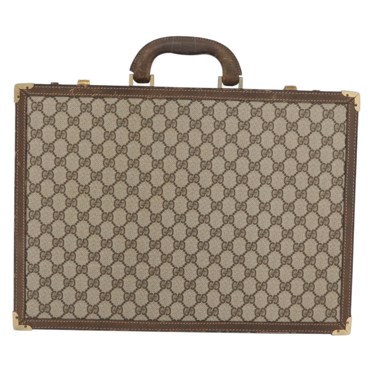 GUCCI GG Supreme Trunk PVC Beige Gold Auth YKZ1150