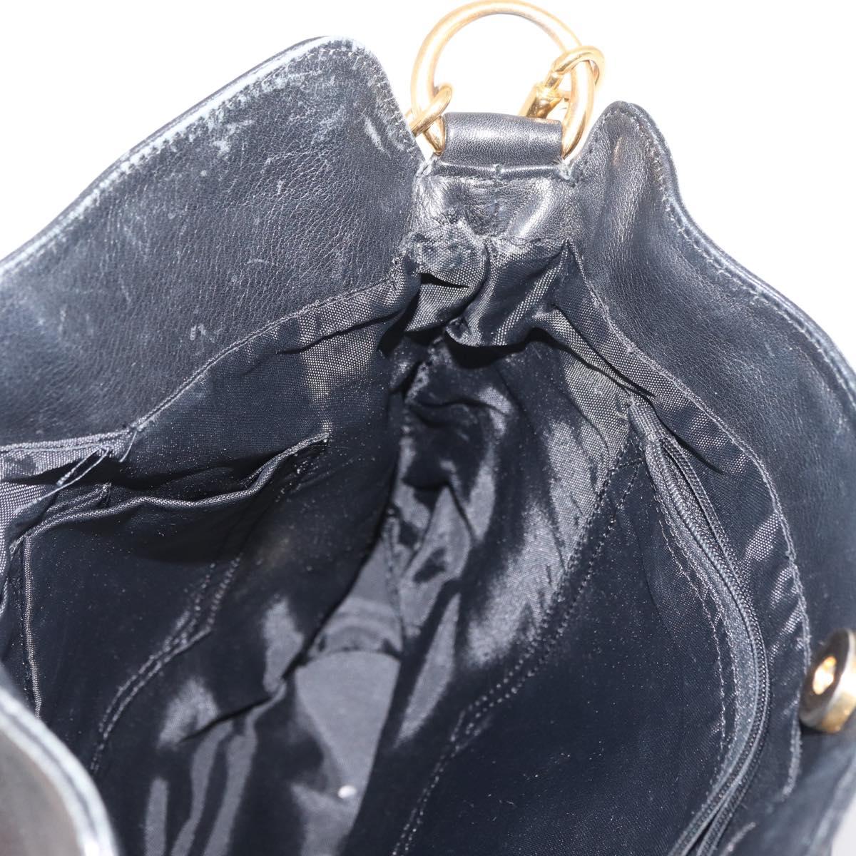 GUCCI Bamboo Hand Bag Leather 2way Black Gold Auth YKZ1153