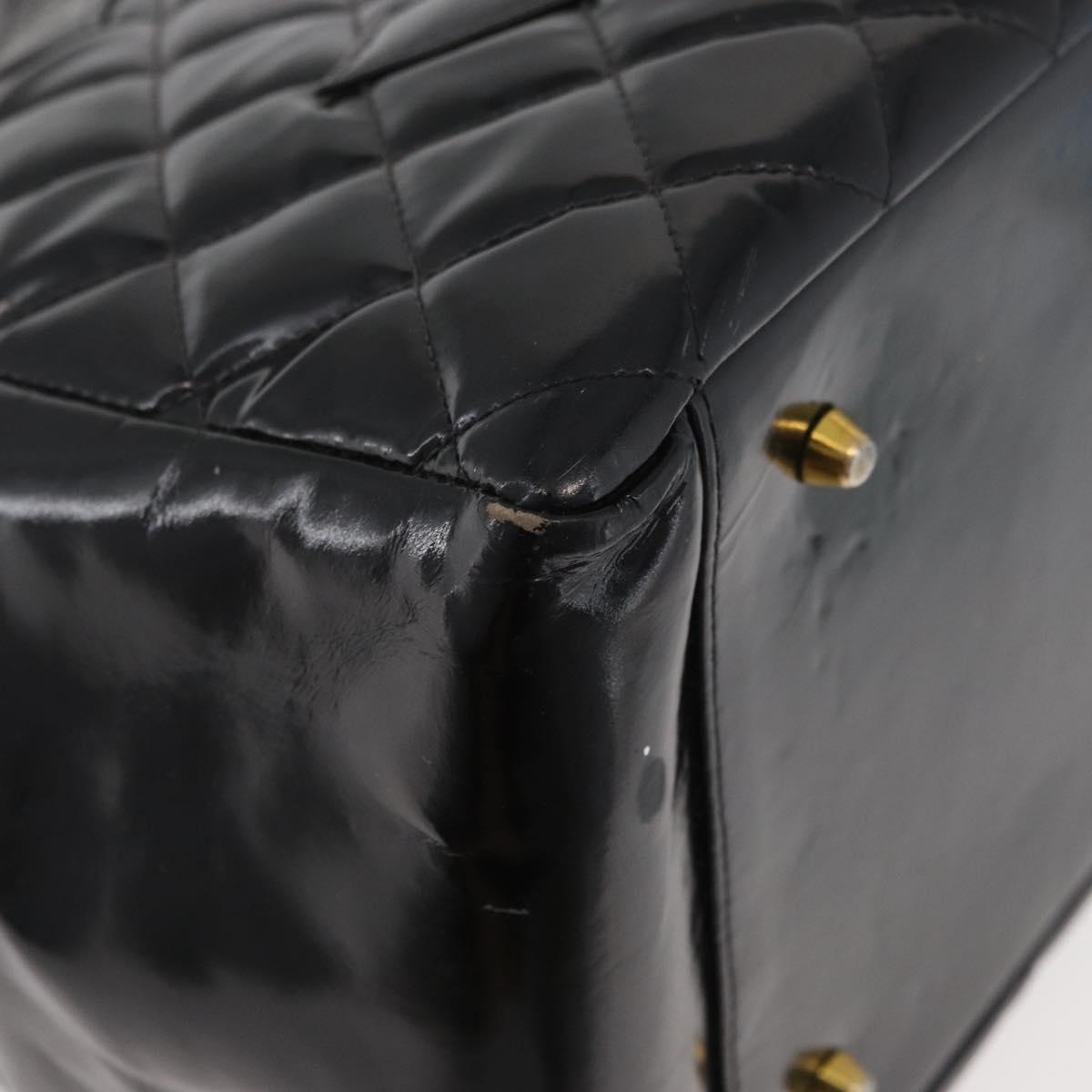 CHANEL Matelasse Chain Hand Bag Patent Leather Black Gold CC Auth YKZ1156A