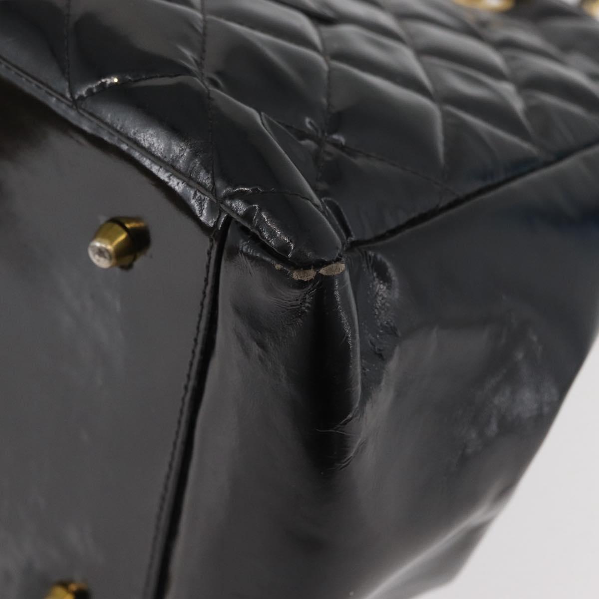 CHANEL Matelasse Chain Hand Bag Patent Leather Black Gold CC Auth YKZ1156A