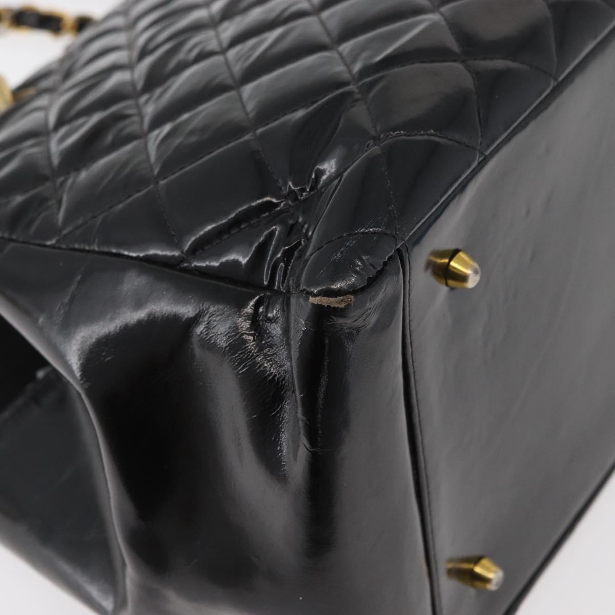 CHANEL Matelasse Chain Hand Bag Patent Leather Black Gold CC Auth YKZ1156A