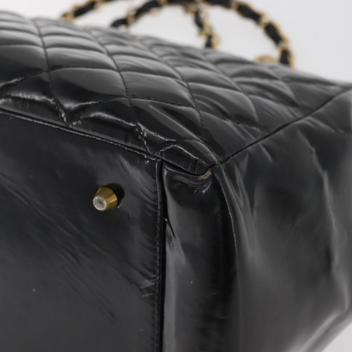 CHANEL Matelasse Chain Hand Bag Patent Leather Black Gold CC Auth YKZ1156A