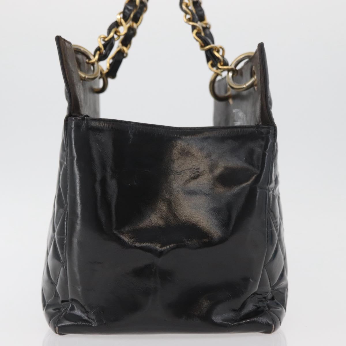 CHANEL Matelasse Chain Hand Bag Patent Leather Black Gold CC Auth YKZ1156A