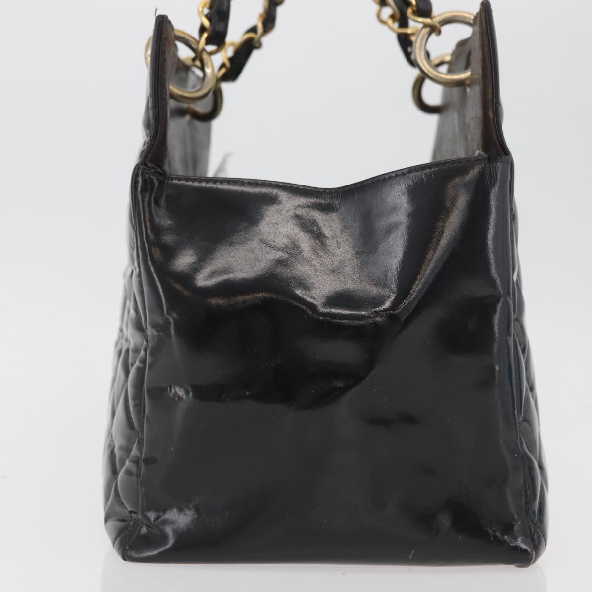 CHANEL Matelasse Chain Hand Bag Patent Leather Black Gold CC Auth YKZ1156A