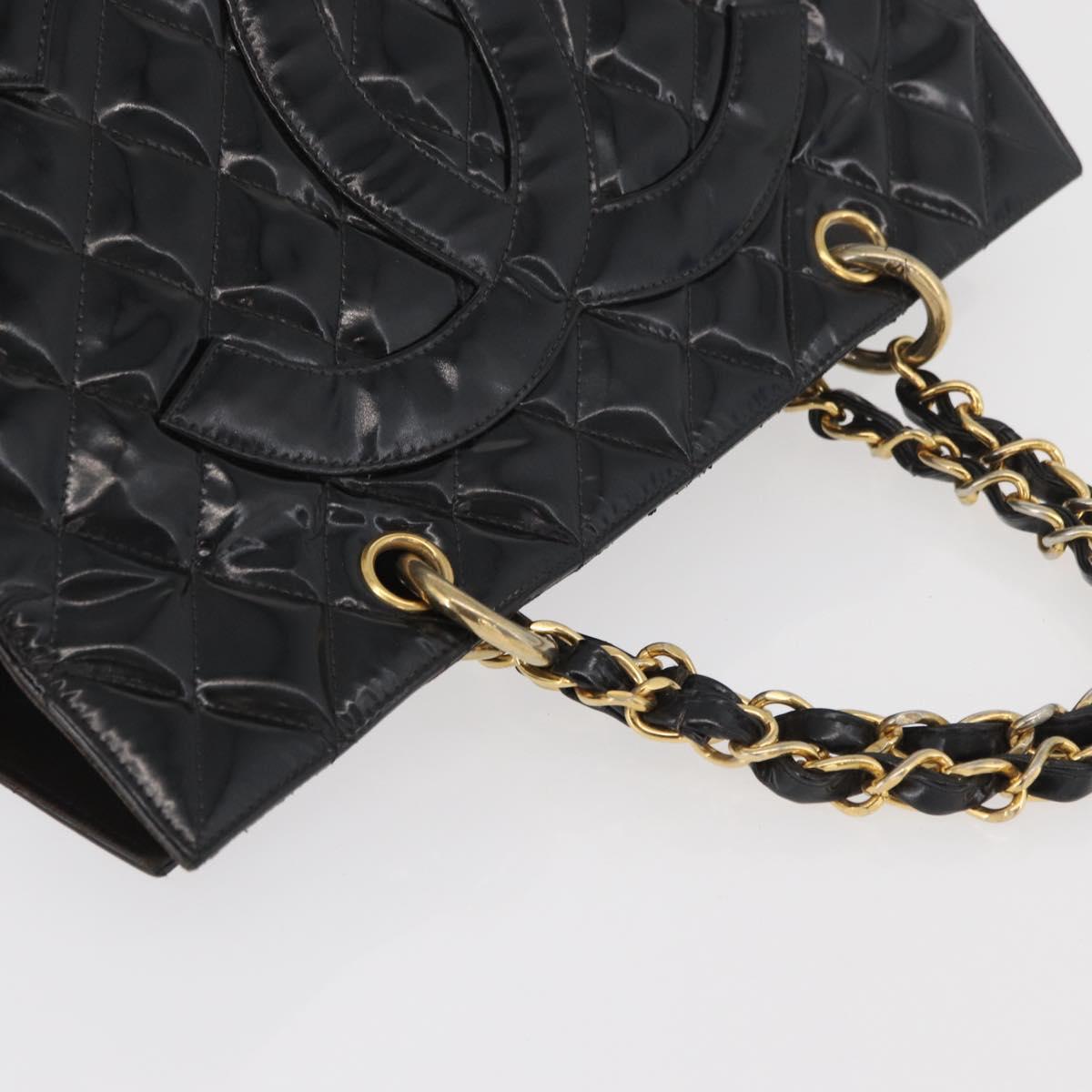 CHANEL Matelasse Chain Hand Bag Patent Leather Black Gold CC Auth YKZ1156A