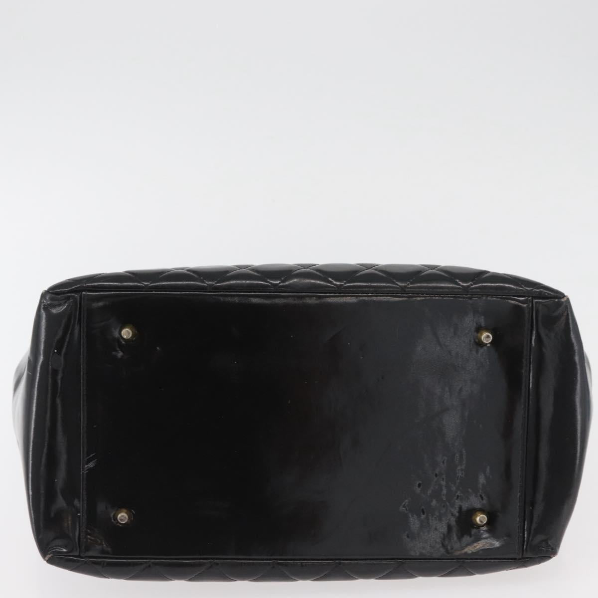 CHANEL Matelasse Chain Hand Bag Patent Leather Black Gold CC Auth YKZ1156A