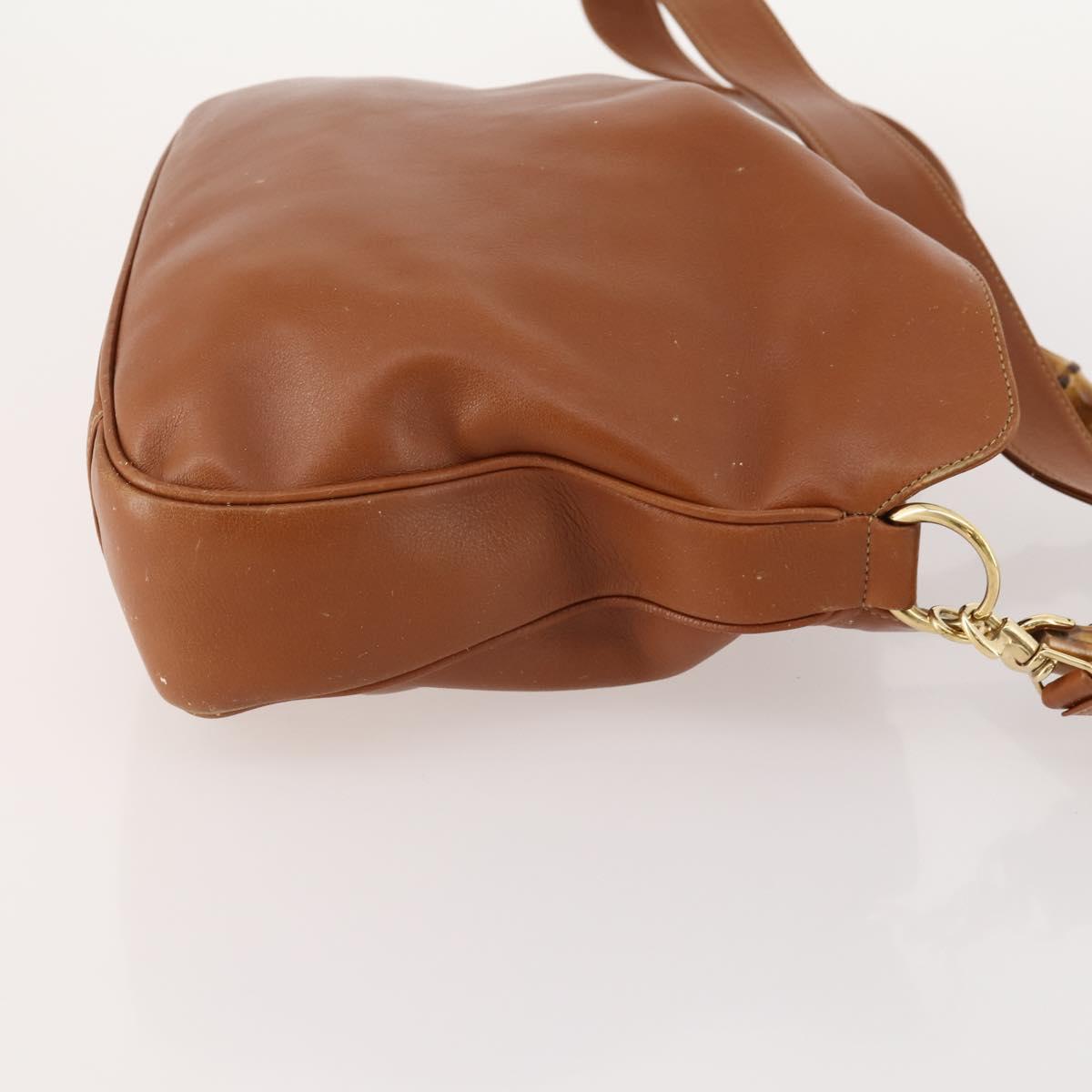 GUCCI Bamboo Shoulder Bag Leather 2way Brown Silver 001 1638 Auth YKZ1161