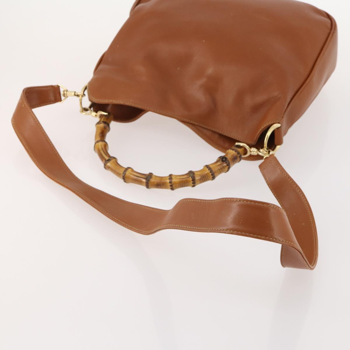 GUCCI Bamboo Shoulder Bag Leather 2way Brown Silver 001 1638 Auth YKZ1161