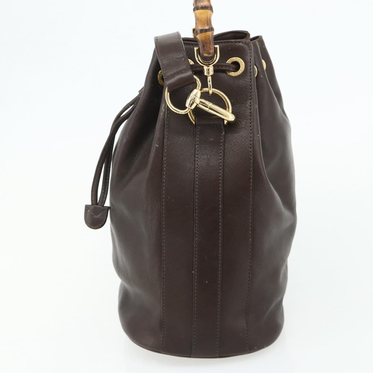 GUCCI Bamboo Purse Bag Leather 2way Brown Gold 001 2854 1657 Auth YKZ1162