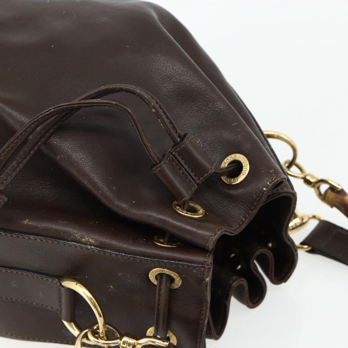 GUCCI Bamboo Purse Bag Leather 2way Brown Gold 001 2854 1657 Auth YKZ1162