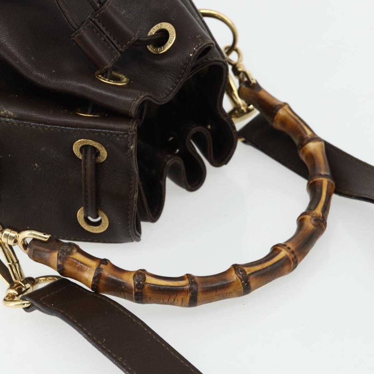 GUCCI Bamboo Purse Bag Leather 2way Brown Gold 001 2854 1657 Auth YKZ1162