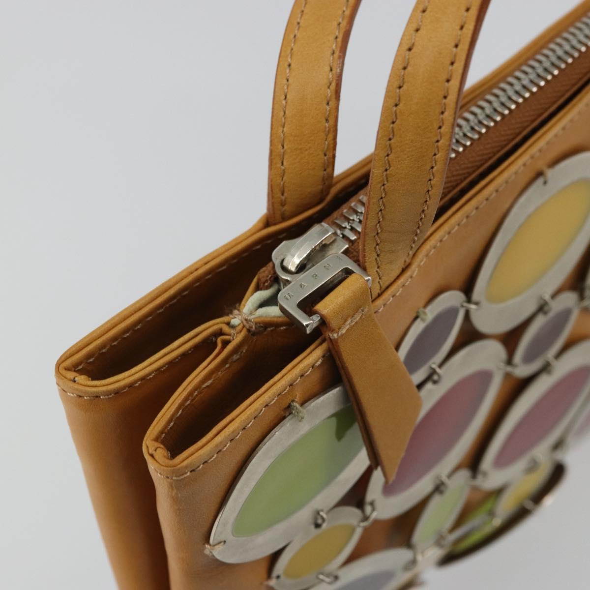 MARNI Hand Bag Leather Brown Silver Auth YKZ1166A