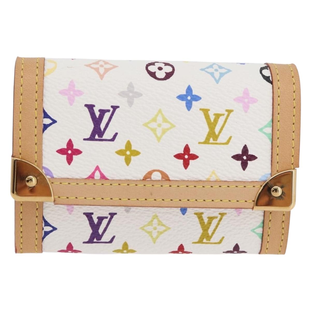 LOUIS VUITTON Multicolor Porte Monnaie Pla Coin Purse White M92657 Auth YKZ1168V