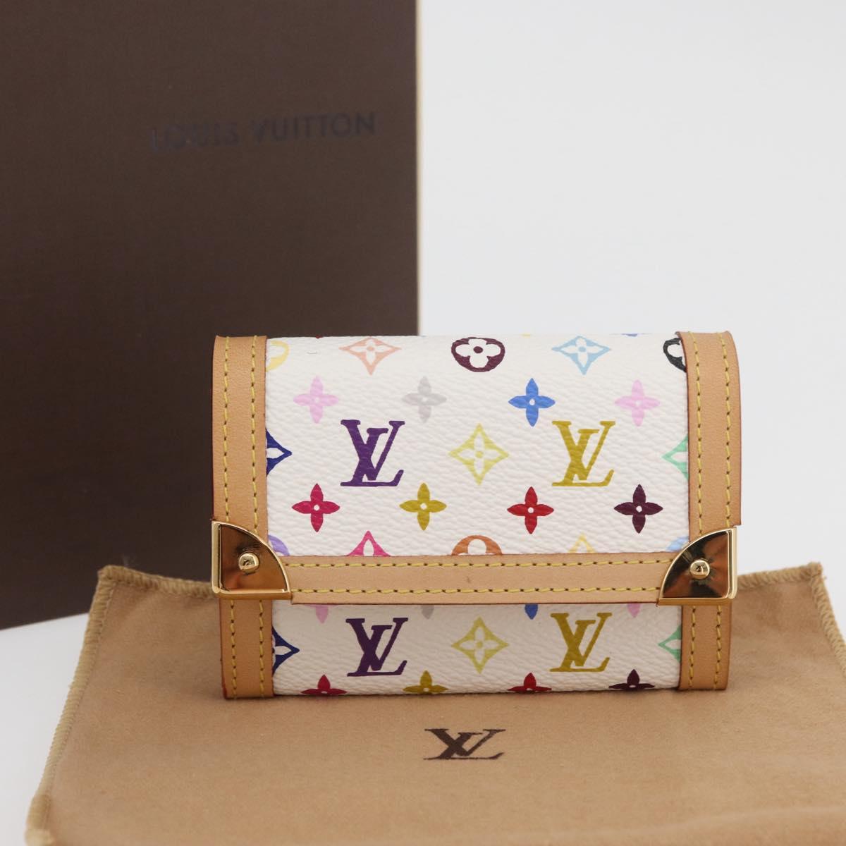 LOUIS VUITTON Multicolor Porte Monnaie Pla Coin Purse White M92657 Auth YKZ1168V