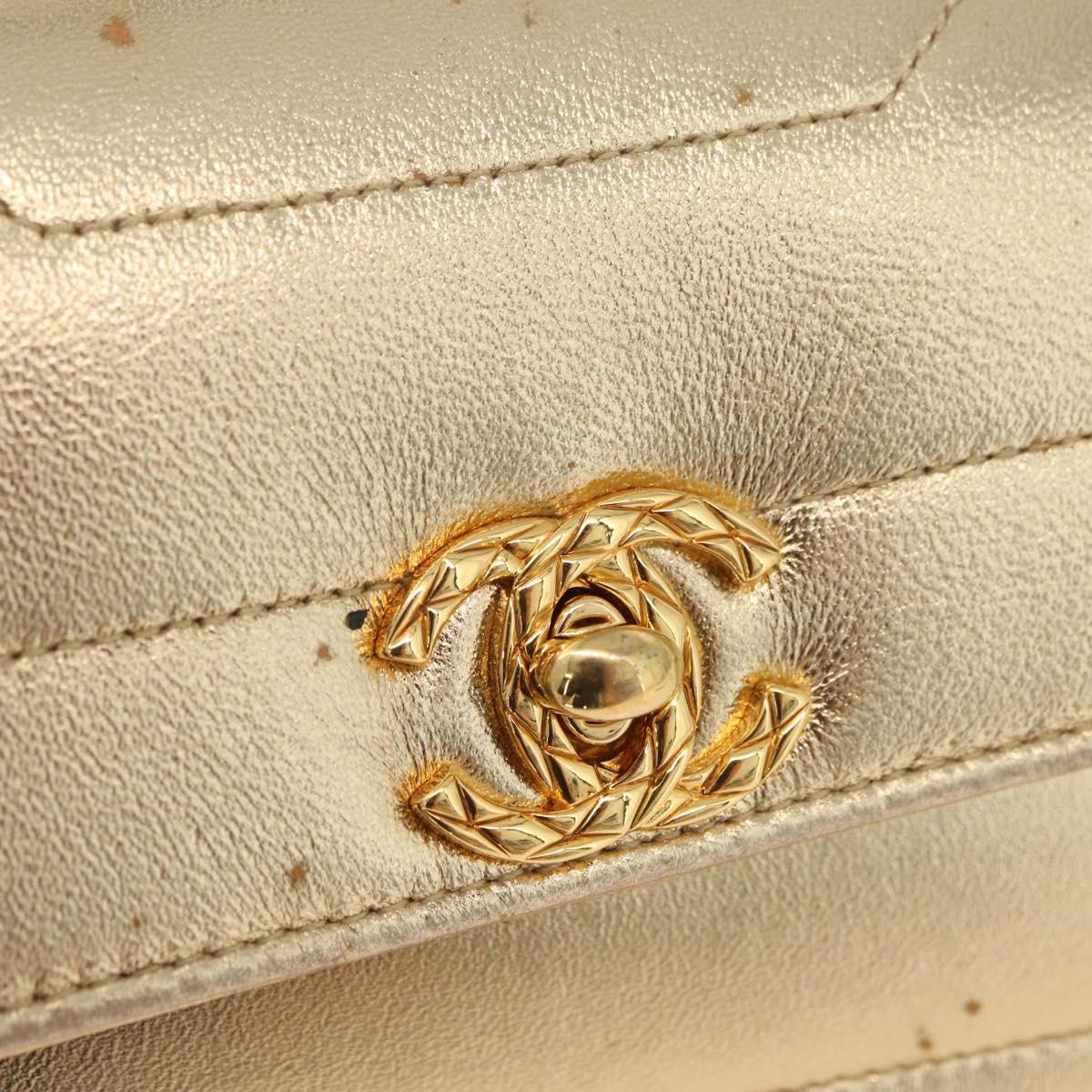 CHANEL Pouch Leather Gold CC Auth YKZ1194A