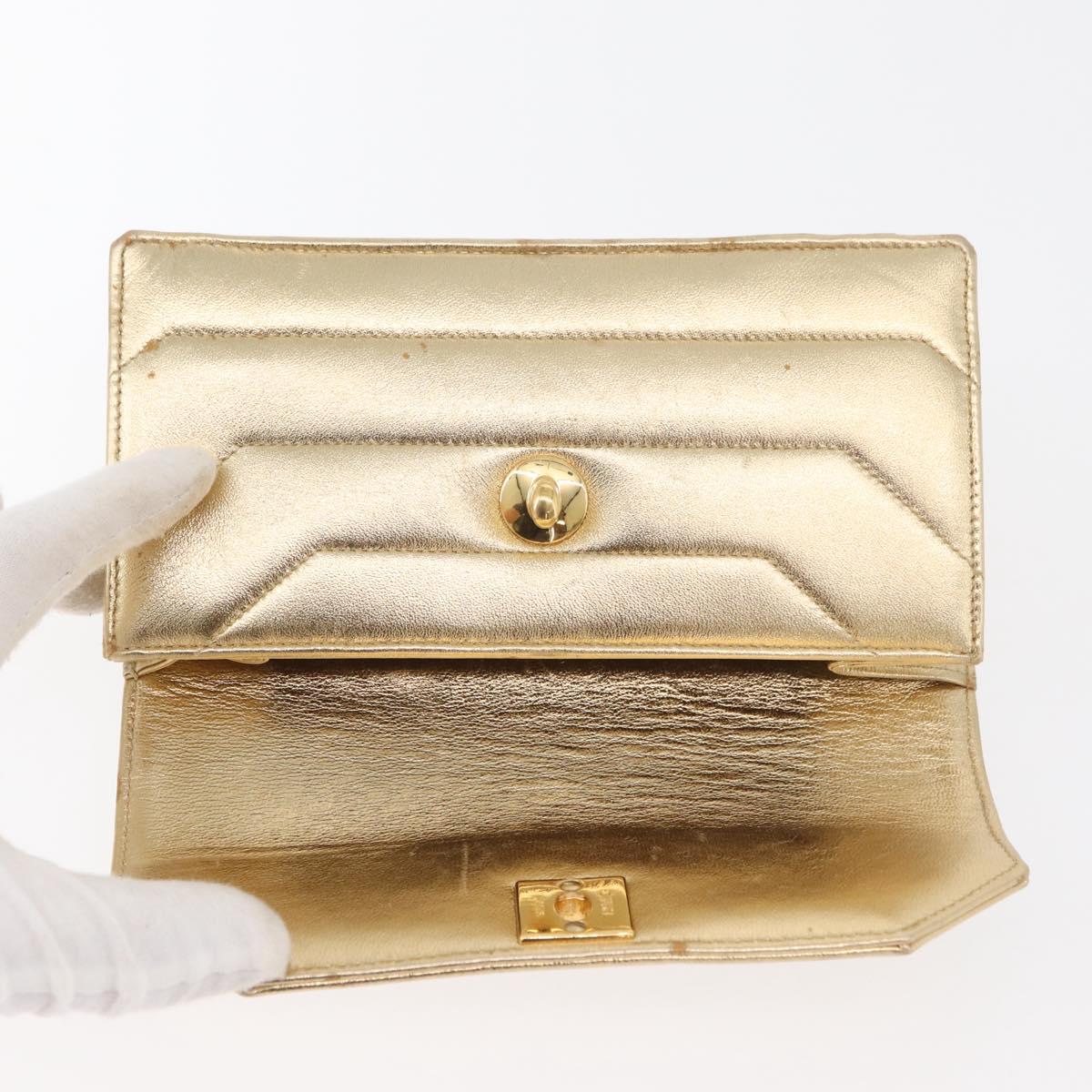 CHANEL Pouch Leather Gold CC Auth YKZ1194A