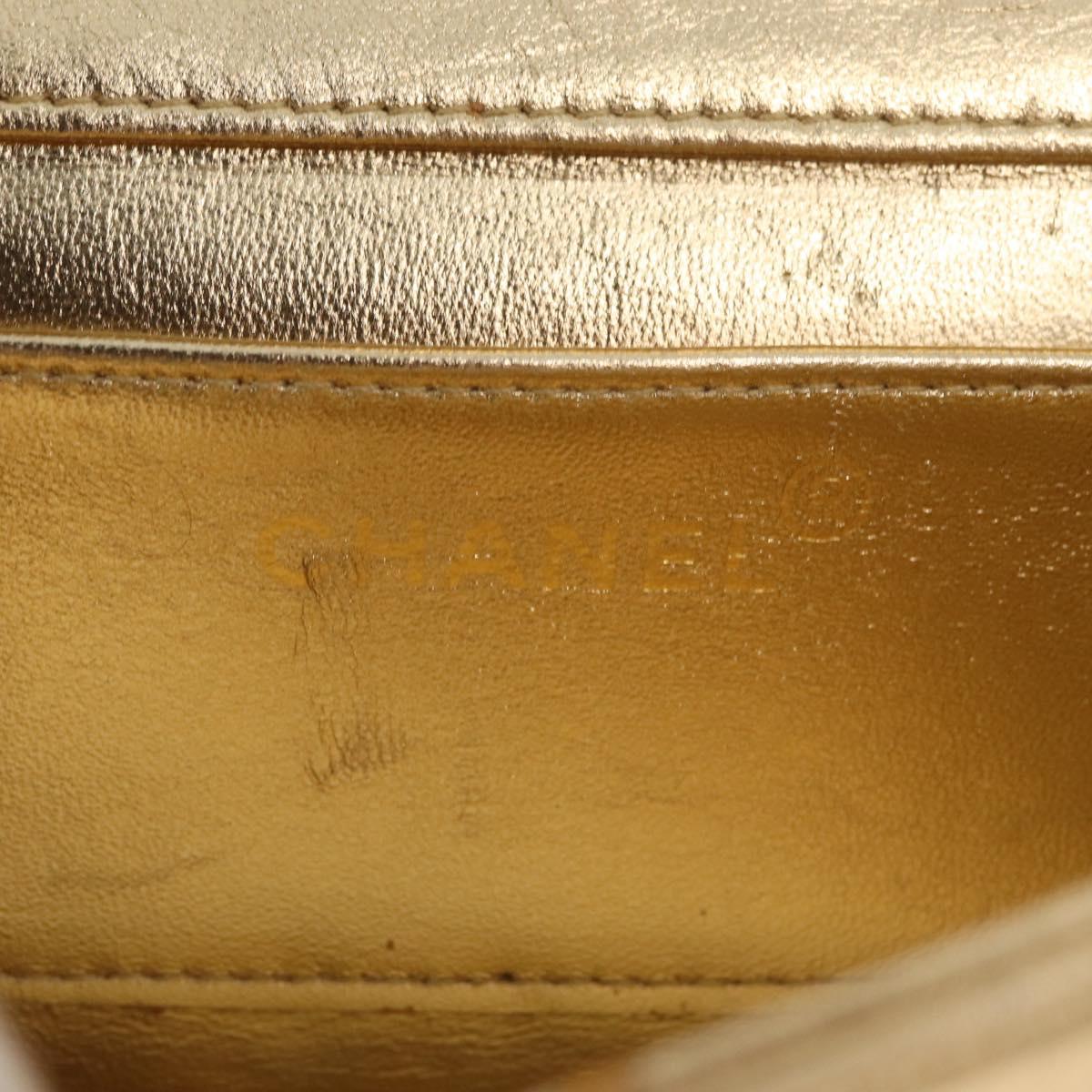 CHANEL Pouch Leather Gold CC Auth YKZ1194A